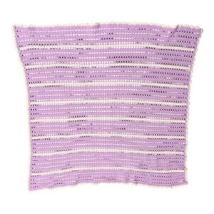 Handmade Crochet Baby Blanket Lavender Purple White Striped Scalloped Shell Edge
